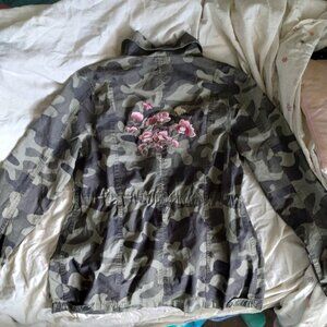 Ashley Dowtown Collection Camo Coat with flower embroidery design